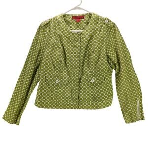 Sunset Road Linen Jacket Womens 8 Cropped Green Polka Dot Coastal Beachy Retro